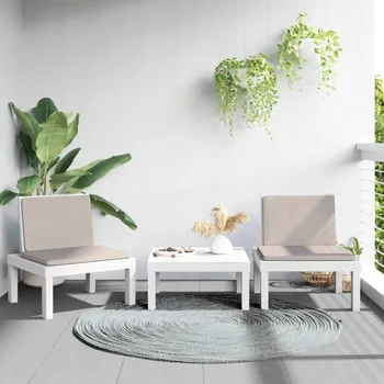 VidaXL 3dílná zahradní sedací souprava s polstry, bílá, PP