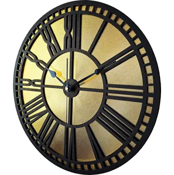 Hodiny DEKORATIVNÍ NÁSTĚNNÉ HODINY, ČERNO-ZLATÉ, VINTAGE, ŘÍMSKÉ ČÍSLICE, TICHÉ, GLAMOUR