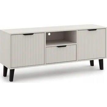 Televizní stolek TV stolek SCANDI 2D1S SLIM KAŠMÍR BÉŽOVÁ RÝHOVANÁ ČELA TV stolek 140 CM