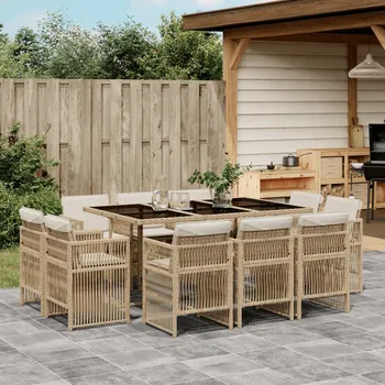 11dílný zahradní jídelní set s poduškami béžový polyratan Béžová 3211030