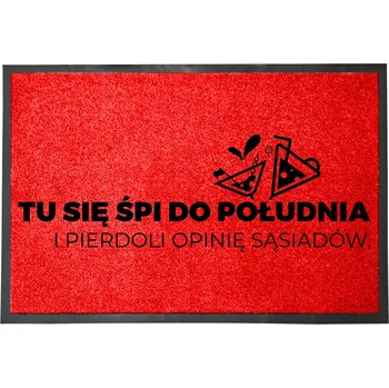 Rohožka Vstupní rohožka 40x60 ČERVENÁ s humorným NÁPIS: TADY SE SPÍ A KAŠLE NA NÁZORY.