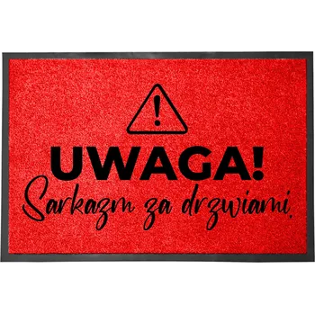 Rohožka VSTUPNÍ ROHOŽKA 40X60 ČERVENÁ POD DVEŘE S HUMOREM NÁPIS POZOR: SARKASMUS.