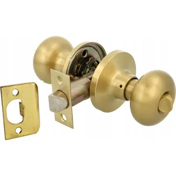 Dveřní kování Koule s WC zámkem pro koupelnové dveře, mosaz satin, pro dveře 35-45 mm