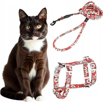 POHODLNÉ ČERVENÉ NASTAVITELNÉ POSTROJE GUARD S VODÍTKEM PRO KOČKY VELIKOST M