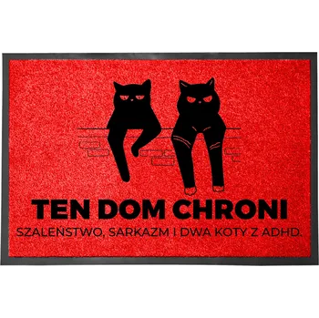 VSTUPNÍ ROHOŽKA 40X60 ČERVENÁ NÁPIS DŮM CHRÁNÍ ŠÍLENSTVÍ A KOČKY.