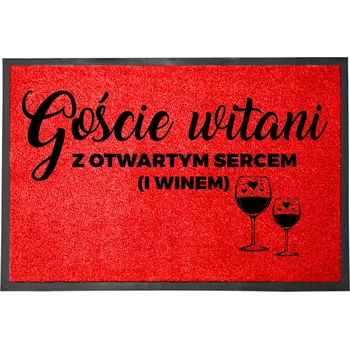 Rohožka VSTUPNÍ ROHOŽKA 40X60 ČERVENÁ HUMOR HIT NÁPIS OTEVŘENÁ SRDCE (A VÍNO)