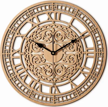 Hodiny DEKORATIVNÍ NÁSTĚNNÉ HODINY ZE DŘEVA, VINTAGE, PROLAMOVANÉ, ŘÍMSKÉ ČÍSLICE, LOFT STYL