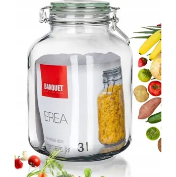Sklenice SKLENĚNÁ ZAVAŘOVACÍ SKLENICE s hermetickým klipem na zavařeniny, okurky, zelí 3 L