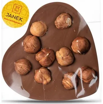 Čokoláda Velké mléčné čokoládové srdíčko s lískovými ořechy, 34%, 70 g, JANEK