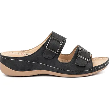 Dámské pantofle Černé dámské nazouváky na nízkém klínku s přezkami HU517P-B Velikost: 41