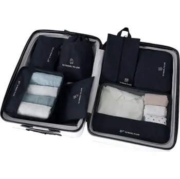 Organizér oblečení CESTOVNÍ ORGANIZÉR 7ks ČERNÝ DO KUFRU TAŠKY POUZDRO SADA NA OBLEČENÍ