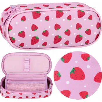 Penál Růžový KOMOROVÝ školní penál, pouzdro pro dívku jahody 5x22x10