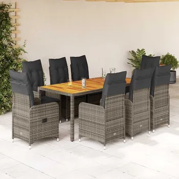 9dílný zahradní bistro set s poduškami šedý polyratan Šedá3277027
