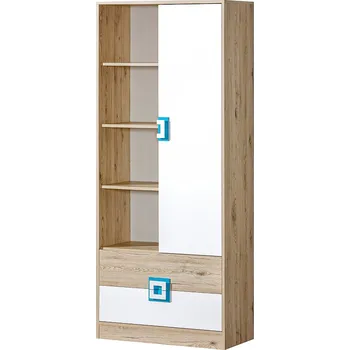 Knihovna Regál NICO 04, Světlý Dub/Bílá/Tyrkys