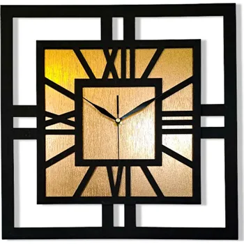 Hodiny VELKÉ, MODERNÍ NÁSTĚNNÉ HODINY, GEOMETRICKÉ, LOFT, ČERNÉ - ZLATÉ, 40 cm