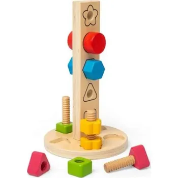 Hračka Bigjigs Toys Dřevěná věž s maticemi a šrouby