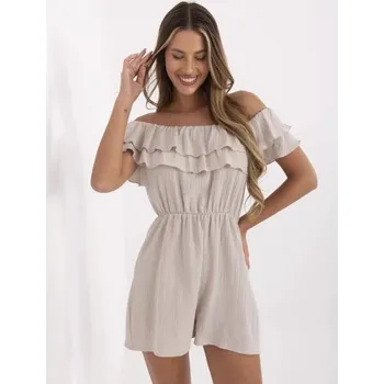 Dámský overall Béžový mušelínový overal s výstřihem do V