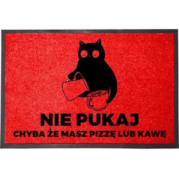 Rohožka VSTUPNÍ ROHOŽKA 40X60 ČERVENÁ HIT HUMOR NÁPIS PIZZA NEBO KÁVA? VSTUPTE