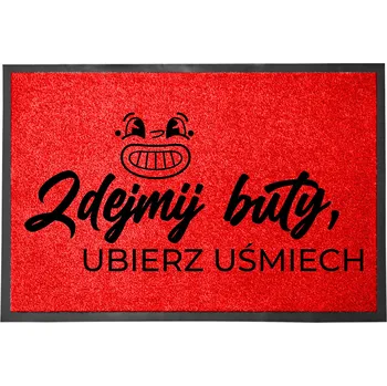 Rohožka VSTUPNÍ ROHOŽKA 40X60 ČERVENÁ HIT NÁPIS ZOUJ BOTY, NASAD ÚSMĚV
