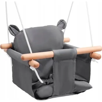 Dětská houpačka Houpačka SKANDYNAWSKA zahradní houpačka pro děti dřevěná s měkkou polštářkou Medvídek