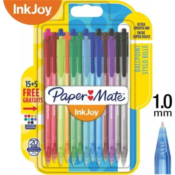 Kuličkové pero PaperMate InkJoy 100 RT - klikací, sada 15+5 ks