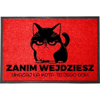 Obraz VSTUPNÍ ČISTÍCÍ ZÓNA MONOCHROM 40X60 ČERVENÁ HIT NÁPIS POZOR NA KOČKU