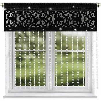 Obraz DEKORATIVNÍ AŽUROVÝ PANEL S KORÁLKY HOTOVÁ ZÁCLONA PLST ČERNÁ 140x200 cm