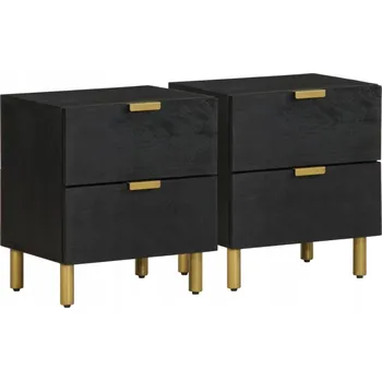 Noční stolek ČERNÉ NOČNÍ STOLKY 2 KS 40X33X46CM MASIVNÍ MANGOVÉ DŘEVO