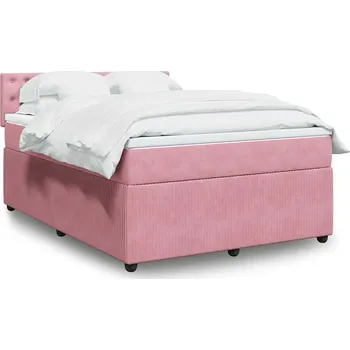 Postel vidaXL Box spring postel s matrací 140 x 200 cm samet [3290070] Barva: Růžová