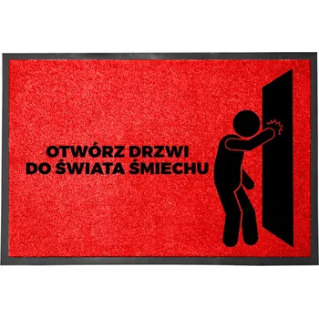 Rohožka VCHODOVÁ ROHOŽKA 40X60 ČERVENÁ HUMOR NÁPIS SVĚT SMÍCHU ZA DVEŘMI