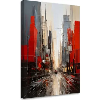 Obraz Obraz na plátně, Město Moderní Abstrakce Červeň Akvarel 40x60