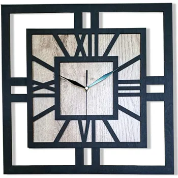 Hodiny XVELKÉ, MODERNÍ NÁSTĚNNÉ HODINY, GEOMETRICKÉ, DŘEVĚNÉ, ČTVEREC, LOFT, 60 cm