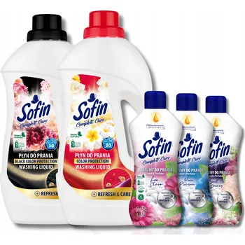 Prací gel SOFIN Tekutý prací prostředek na barevné a černé prádlo 1,5l x2 + Parfém do pračky a sušičky 250mlx3
