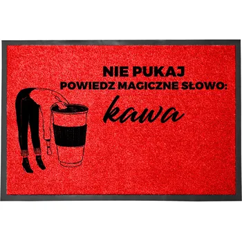Rohožka VSTUPNÍ ROHOŽKA 40X60 ČERVENÁ HIT HUMOROVÁ NÁPIS KOUZELNÉ SLOVO: KÁVA