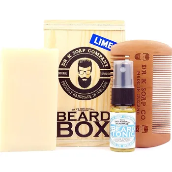Péče o vousy Sada mýdla, hřebenu a tonika na vousy v dřevěném boxu DR K SOAP COMPANY Beard box Lime