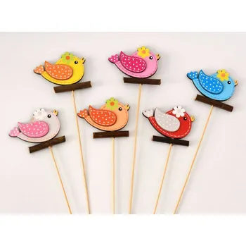 Zápich dřevěné dekorace - BAREVNÝ PTÁČEK - vzor E