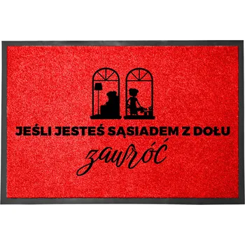 VSTUPNÍ STĚRAČ 40X60 ČERVENÝ HUMOR NÁPIS SOUSEDÉ ZESPODU – OTOČTE SE