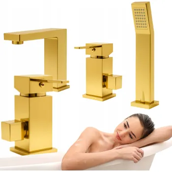 Vodovodní baterie Vanová baterie páková, montáž na okraj vany Silla CUBO zlatá