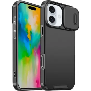 Pouzdro na mobilní telefon Matný kryt s posuvnou krytkou kamery pro iPhone 16 Plus - černý