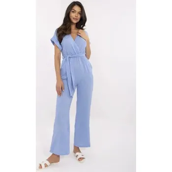Dámský overall Modré mušelínové kombinézy s výstřihem do V