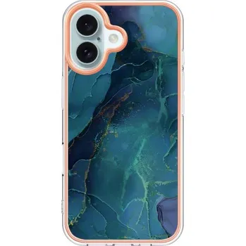 Pouzdro na mobilní telefon Mramorový ochranný kryt pro iPhone 16 - petrolejový