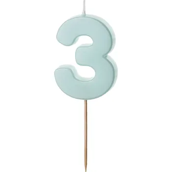 Svíčka na dort světle modrá "číslo 3", 5,5 cm