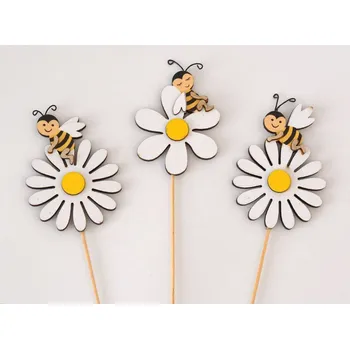 Zápich dřevěné dekorace - KOPRETINA S VČELKOU - vzor A