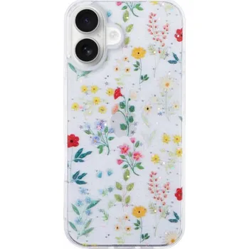 Pouzdro na mobilní telefon Třpytivý transparentní kryt pro iPhone 16 Plus - rozkvetlá louka