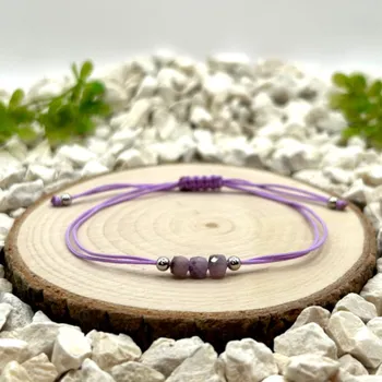 Náramek Certom Provázkový náramek s lepidolitem a stříbrem na fialovém nylonu 0277