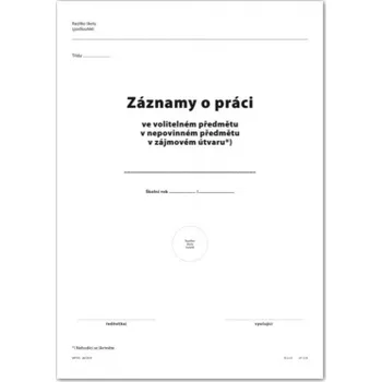 Záznamy o práci v nepovinném předmětu, zájmovém útvaru dvoulist A4