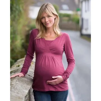 Těhotenská a kojicí tunika Anička, dlouhý rukáv, cyklámen L/XL