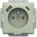 Zoni® zásuvka jednonásobná s kolíkem, clonkami a nabíjením USB-A, USB-C 5569T-A32357 243 olivová ABB