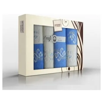 Sprchový závěs RĘCZNIK KPL. ARTI 6 SZT. /2X30X50/2X50X100/2X70X140/ FROTTE HAFT KREM/NIEBIESKI 400G.