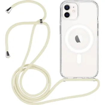 Pouzdro na mobilní telefon Transparentní kryt se šňůrkou a MagSafe pro iPhone 12 / 12 Pro - krémový